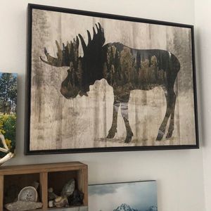 Moose print with wooden frame
